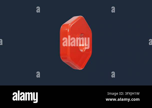 A 3D rendered hexagonal button with a smooth orange finish floating ...