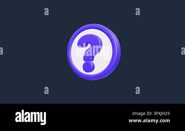 This 3D rendered question mark icon features a glossy purple finish ...