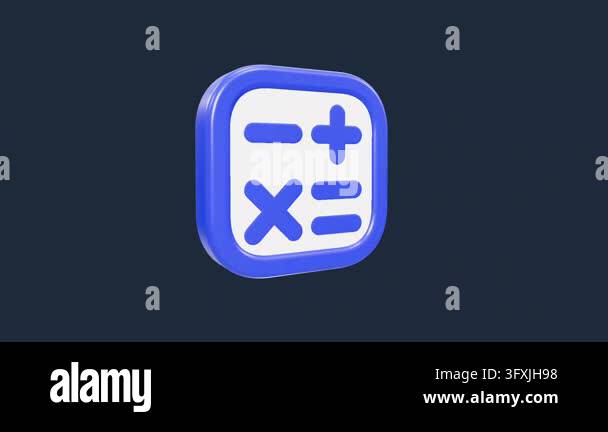 A stylized 3D render of a calculator interface icon featuring raised ...