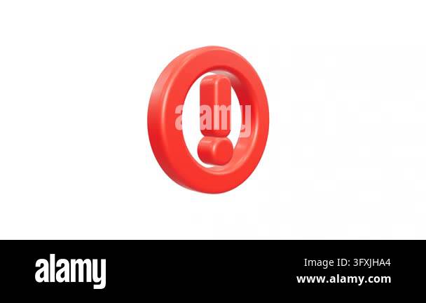 A glossy red exclamation mark icon rendered in 3D style on a clean ...