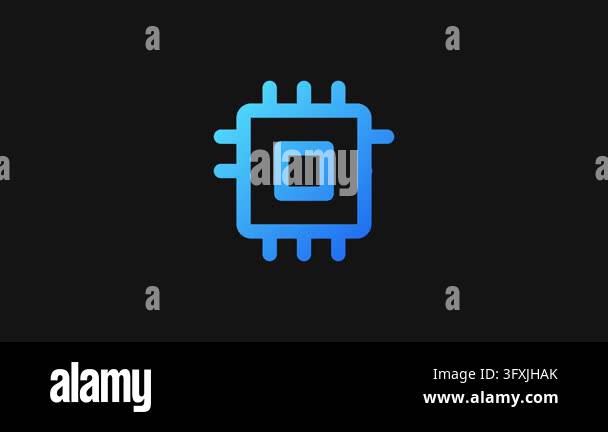 A clean stylized computer chip icon featuring a vibrant blue gradient ...