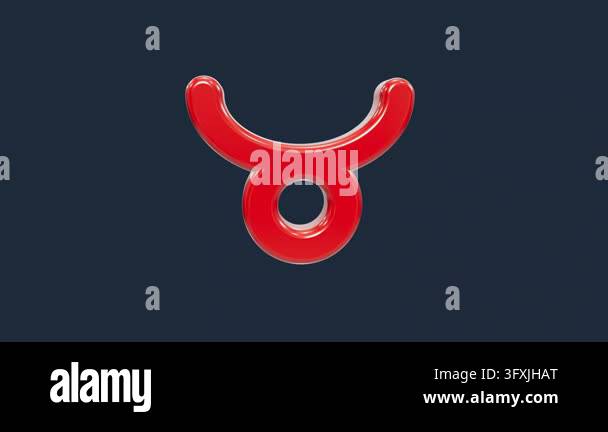 A rendered 3D glossy red Taurus zodiac sign floating against a solid ...