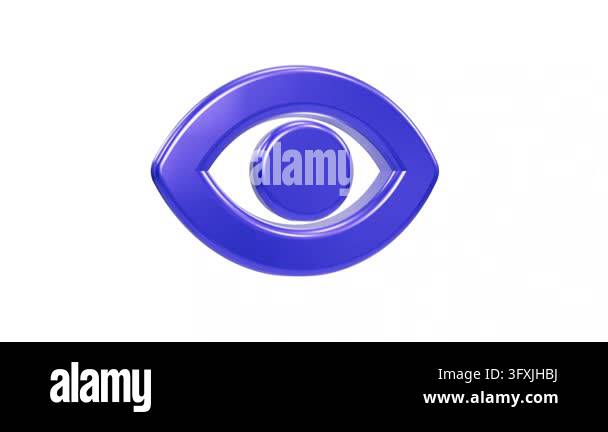 A shiny three-dimensional stylized eye icon in vibrant purple with a ...