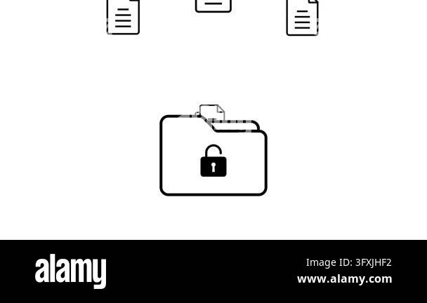 Locked folder animated black line art secure files with padlock icon on ...