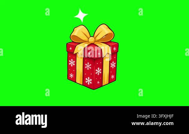 Christmas animated red present box with yellow ribbon and snowflake ...
