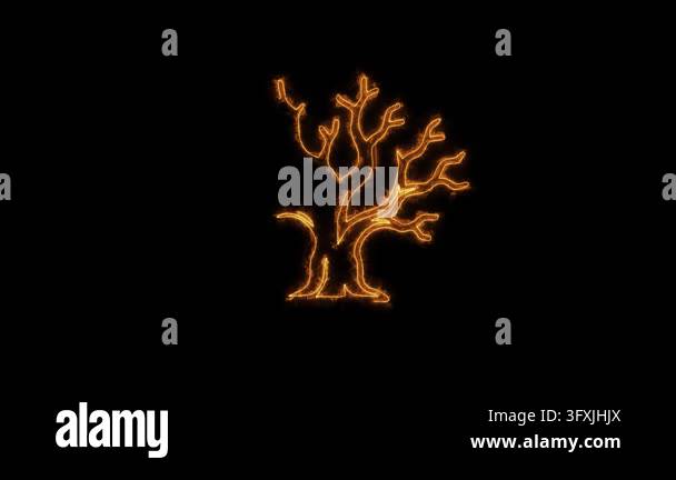 Tree Brech Draw Tree animated orange neon glowing spooky dead branch drawing itself in ...