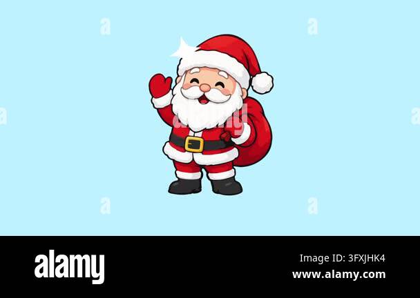 4 Hand Sign Animated Santa claus animated character holding red sack and waving hands in 4k ...
