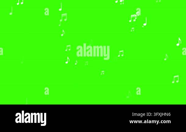 Music notes animated white symbols falling down in 4k on a green screen ...