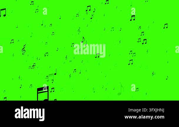 Music notes animated black symbols falling down in 4k on a green screen ...