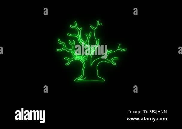 Tree Brech Draw Tree animated green neon glowing spooky dead branch drawing itself in ...