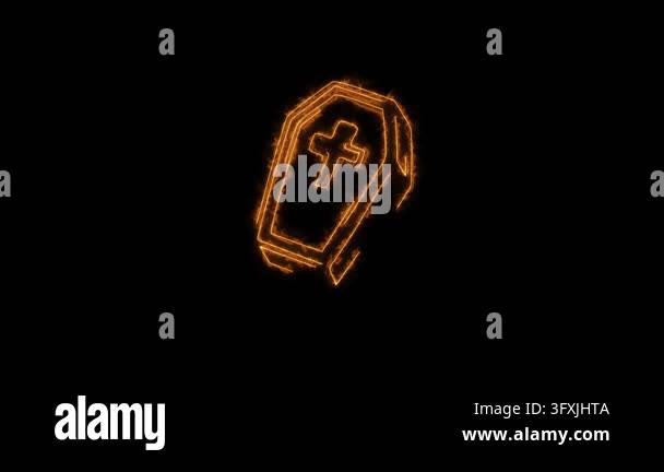 Coffin animated orange neon glowing spooky grave cross drawing itself ...