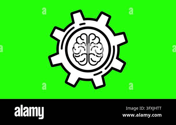 Brain cogwheel animated smart thinking and mindset icon with outline ...