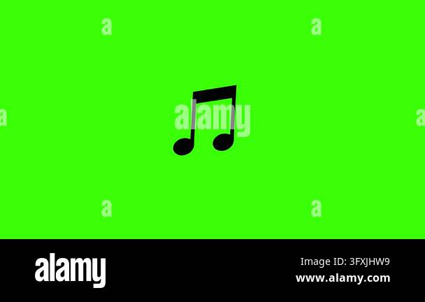 Music note animated black eighth note symbol floating in 4k on a green ...