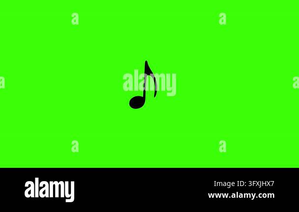 Music note animated black eighth note symbol pulsing in 4k on a green ...