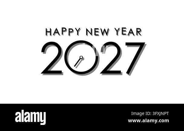 Greating Hands Sign Happy New Year 2027 animated holiday celebration greeting with spinning ...