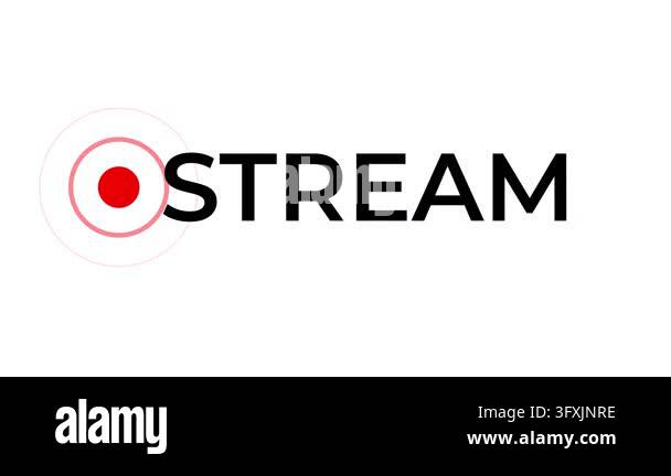 Stream icon animated live video broadcast sign with pulsing red ...