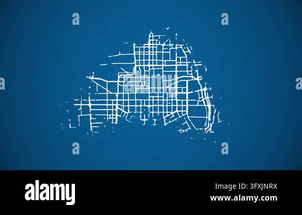 Loop Type Feeder Ink reveal animation of Xi'an (Sian, Singan, Hsi-an, Hsi-ngan) city ...