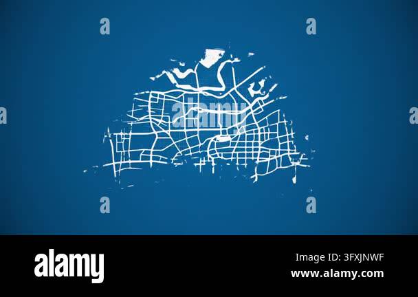 Loop Type Feeder Ink reveal animation of Jinan (Tsinan, Chi-nan) city, Shandong, China ...