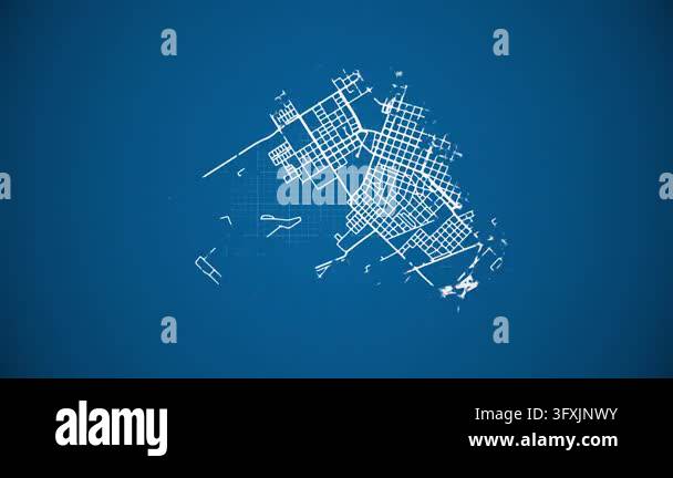 Loop Type Feeder Ink reveal animation of Lujan city, Buenos Aires, Argentina grid map ...
