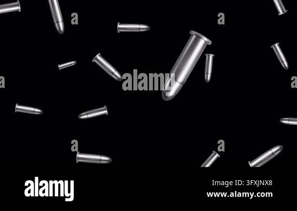 Silver gun Bullets Falling on a Alpha Background Animation. Handgun ...