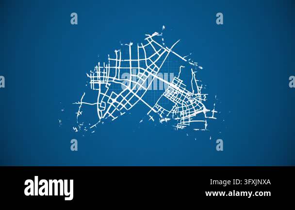 Loop Type Feeder Ink reveal animation of Hangzhou (Hangchow) city, Zhejiang, China, grid ...