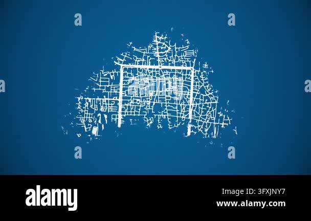 Loop Type Feeder Ink reveal animation of Chiang Mai city, Thailand, grid map. Aerial top ...