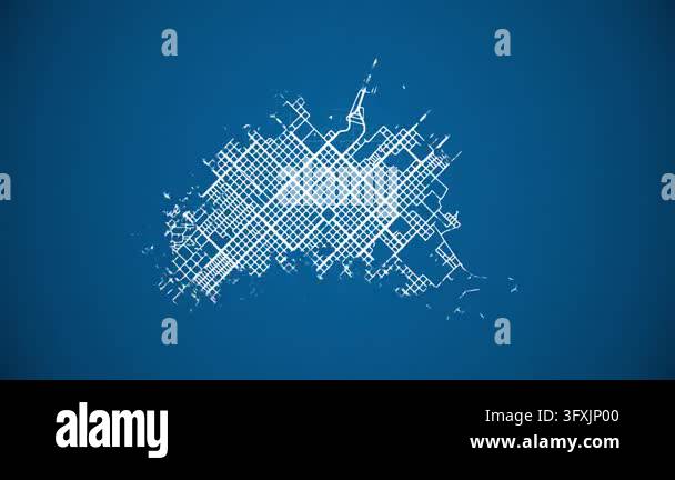 Loop Type Feeder Ink reveal animation of Resistencia city, Chaco, Argentina grid map ...