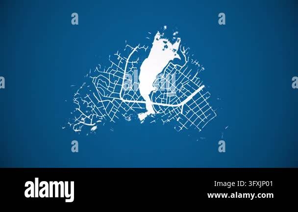 Loop Type Feeder Ink reveal animation of Villa Carlos Paz city, Cordoba, Argentina grid ...