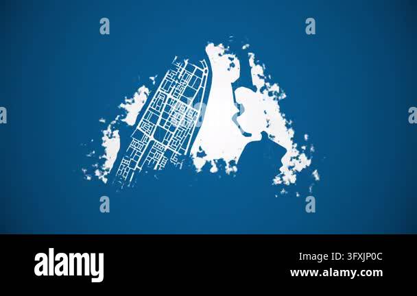 Loop Type Feeder Ink reveal animation of Umm Al Quwain city, United Arab Emirates, grid ...