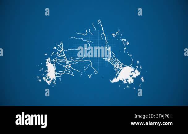 Loop Type Feeder Ink reveal animation of Ko Samui city, Surat Thani, Thailand, grid map ...