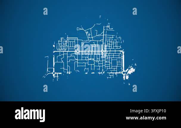 Loop Type Feeder Ink reveal animation of Kalba city, Sharjah, United Arab Emirates, grid ...