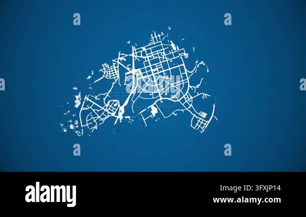 Loop Type Feeder Ink reveal animation of Kunming city, Yunnan, China, grid map. Aerial ...