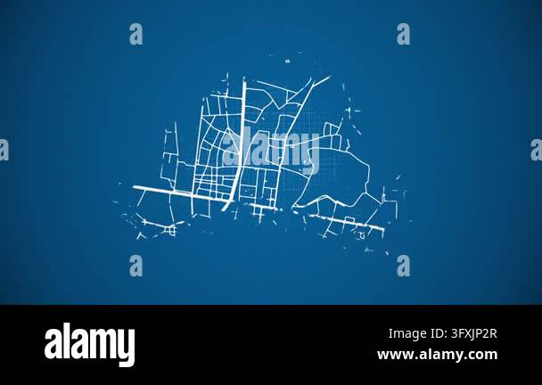 Loop Type Feeder Ink reveal animation of Khon Kaen city, Thailand, grid map. Aerial top ...