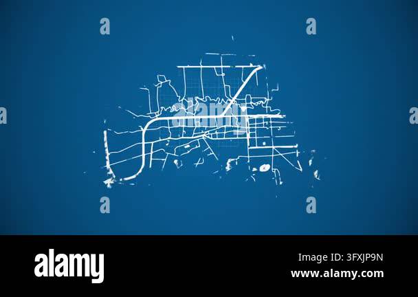 Loop Type Feeder Ink reveal animation of Nakhon Ratchasima (Korat) city, Thailand, grid ...