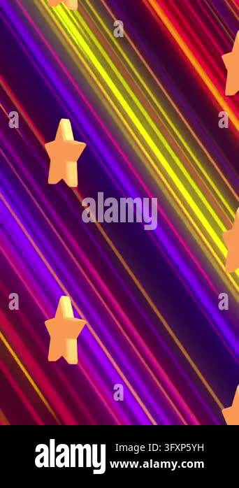 Animation of yellow star icons repeated over colourful light trails on ...