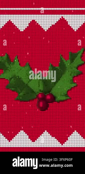 Snow Falling 4k Animation Animation of snow falling over christmas decoration with holly ...