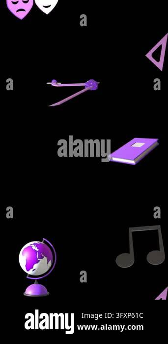 Animation of education icons with copy space over black background ...