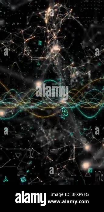 Animation of network of connections and data processing against black ...