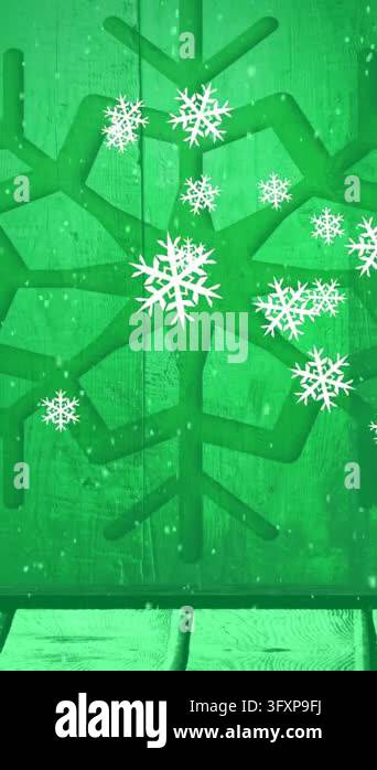 Animation of snowflakes falling over wooden plank against snowflake ...