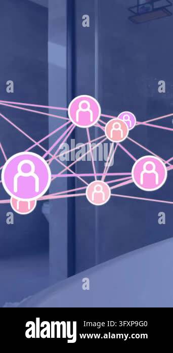 Network of connected user icons animation over modern bathroom ...