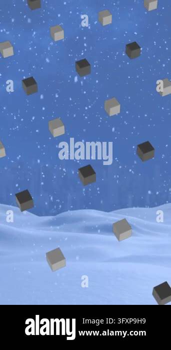 Snow Falling 4k Animation Animation of rows of cubes pattern and christmas snow falling over ...