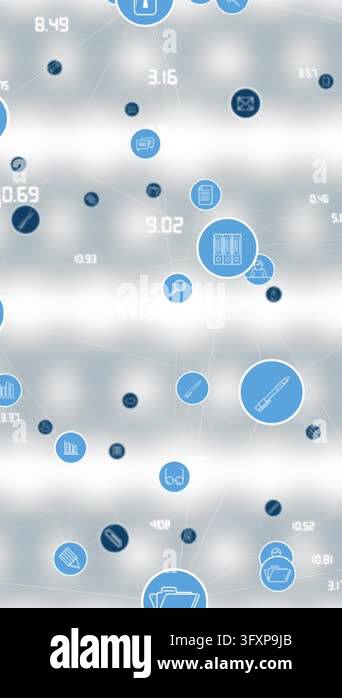 Animation of social media icon over white background with blurred dots ...