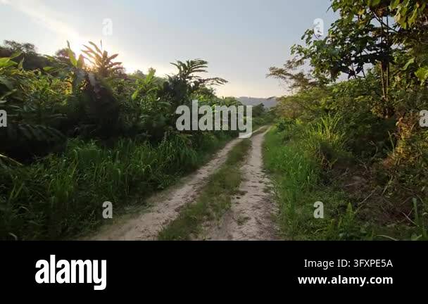 A cinematic lateral tracking shot moving right to left across a rural ...