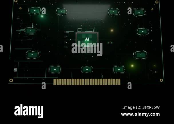 Animating PCB schematic with gold pins, AI glow initiating traces to ...