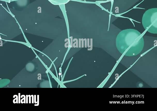 Animating network from rounded node in teal space, swaying and sending ...
