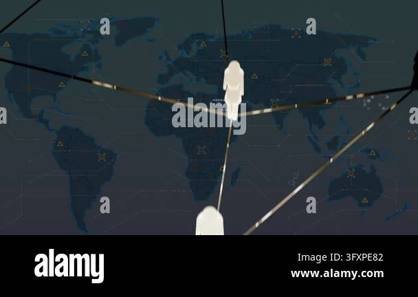 Activation pulse spawning humanoid icons and expanding global network ...