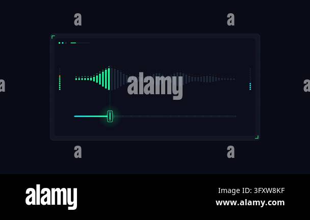 Digital Sound Line Glowing digital audio waveform sound wave equalizer playing on a dark ...