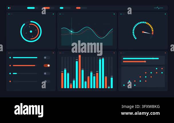 Dark mode analytics dashboard with animated charts and data graphs ...