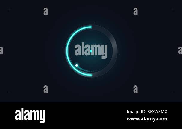 Neon blue circular interface with rotating loading progress indicator ...
