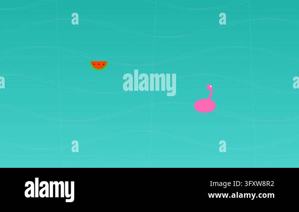 Pink Raft Animated Minimalist animation of a pink flamingo float and watermelon in water ...